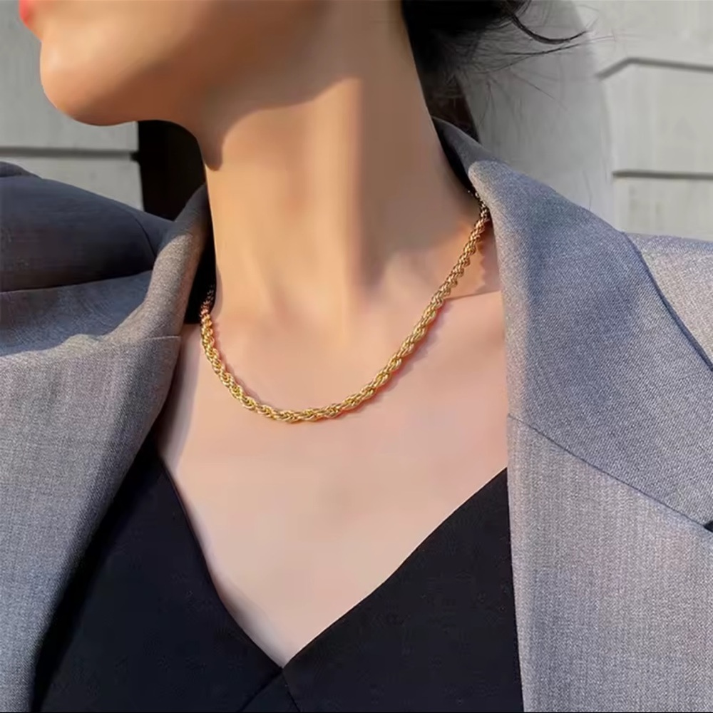 Anthropologie 18K Gold Stainless Steel Twisted Rope Necklace Bracelet Set - Picture 8 of 10